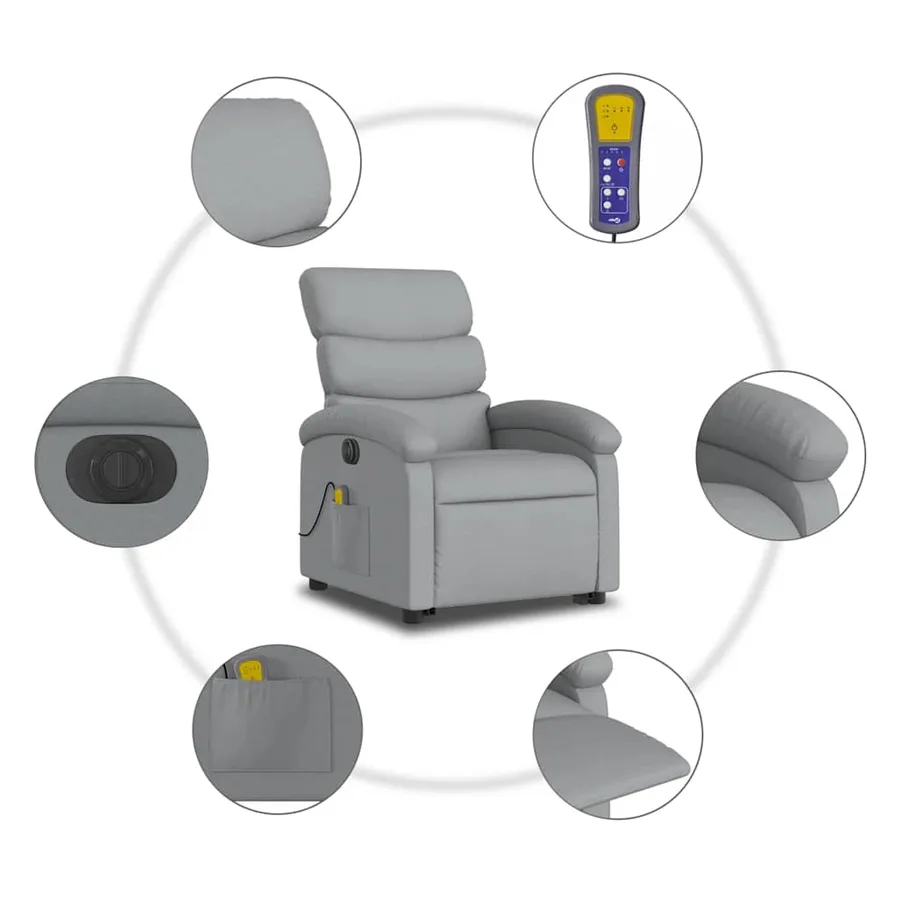 Fauteuil inclinable de massage électrique Gris clair Tissu - 8