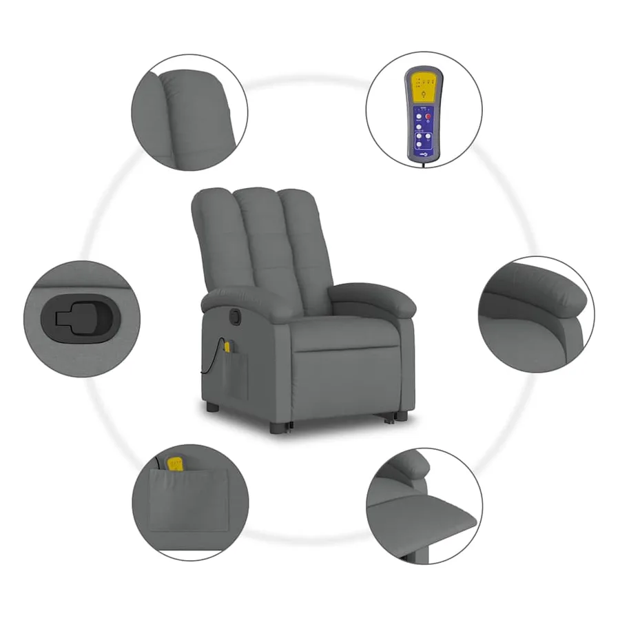 Fauteuil de massage inclinable Gris foncé Tissu - 8