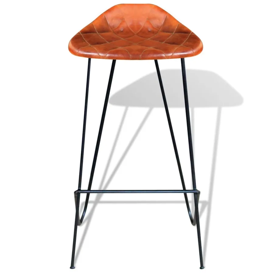 Chaises de bar lot de 2 noir et marron cuir véritable - 3