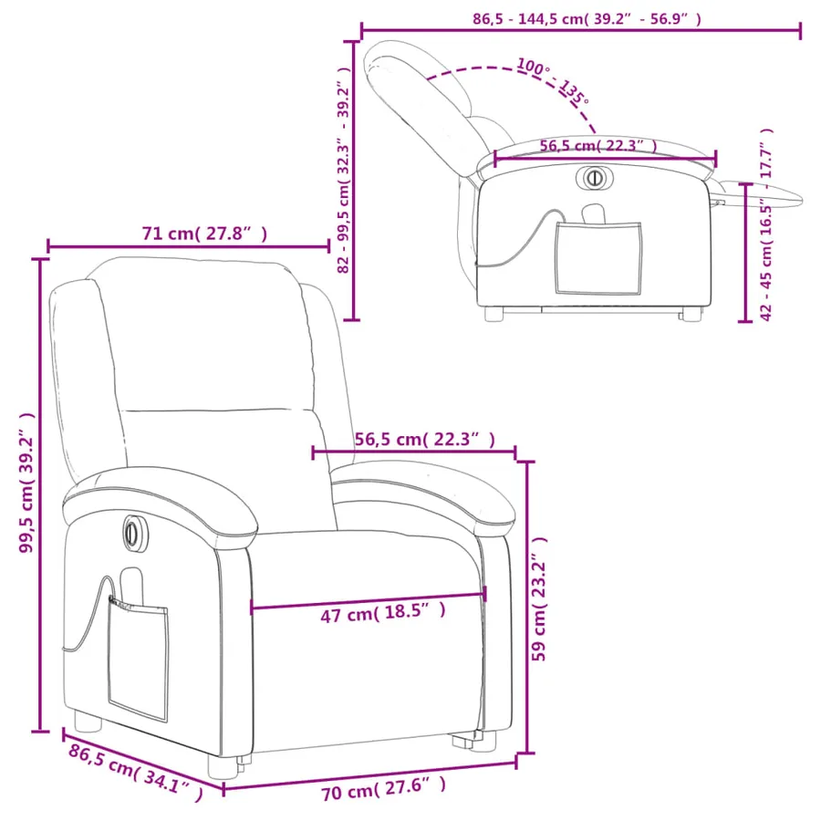 Fauteuil inclinable de massage électrique noir cuir véritable - 17