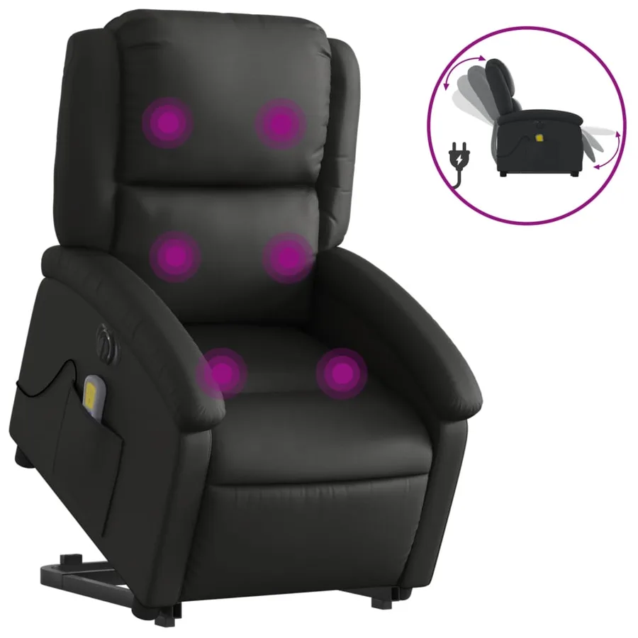 Fauteuil inclinable de massage électrique noir cuir véritable - 2