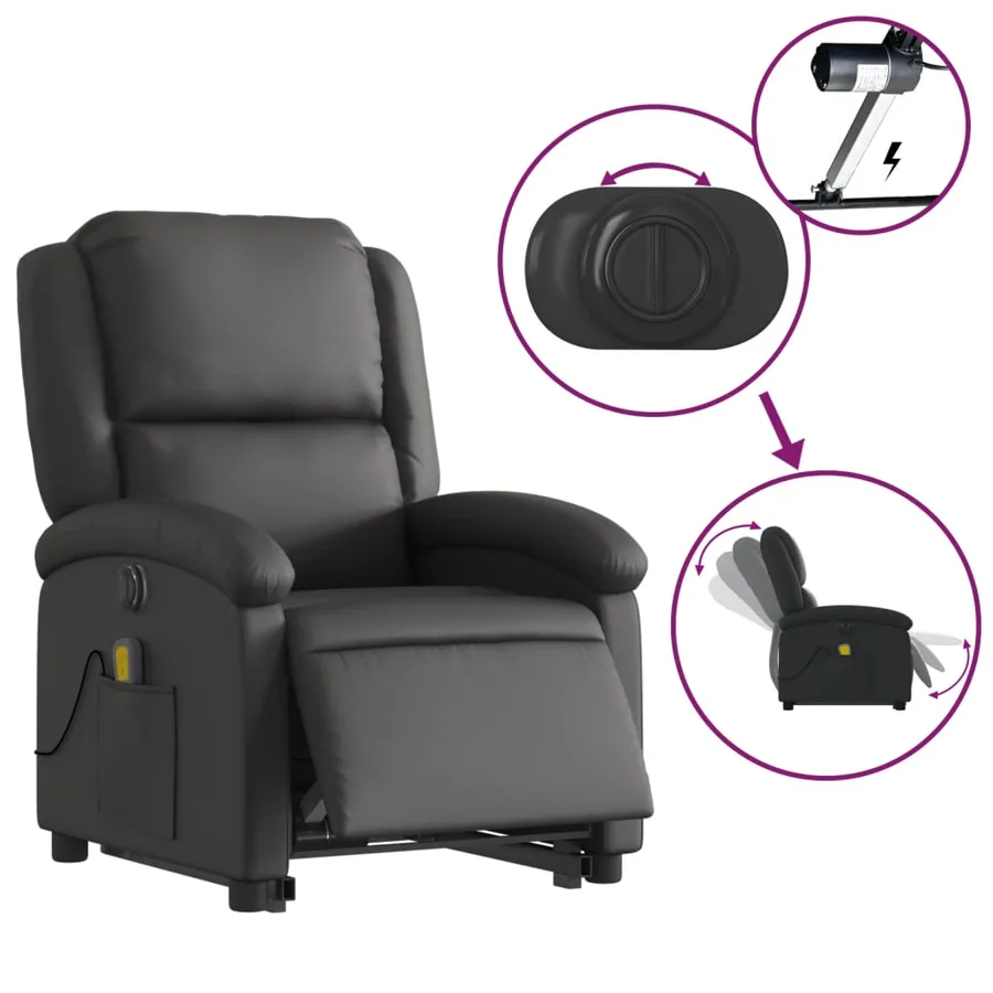 Fauteuil inclinable de massage électrique noir cuir véritable - 6