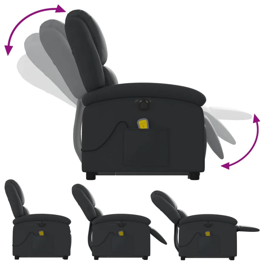 Fauteuil inclinable de massage électrique noir cuir véritable - 7