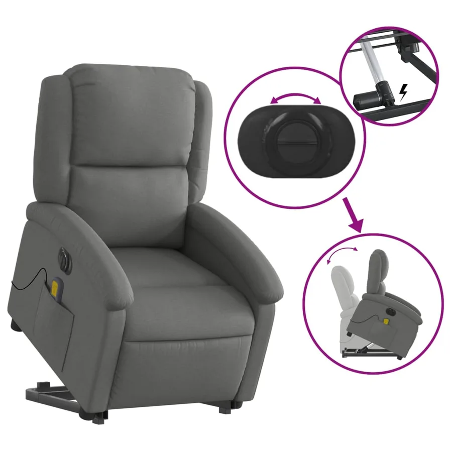 Fauteuil inclinable de massage électrique Gris foncé Tissu - 11