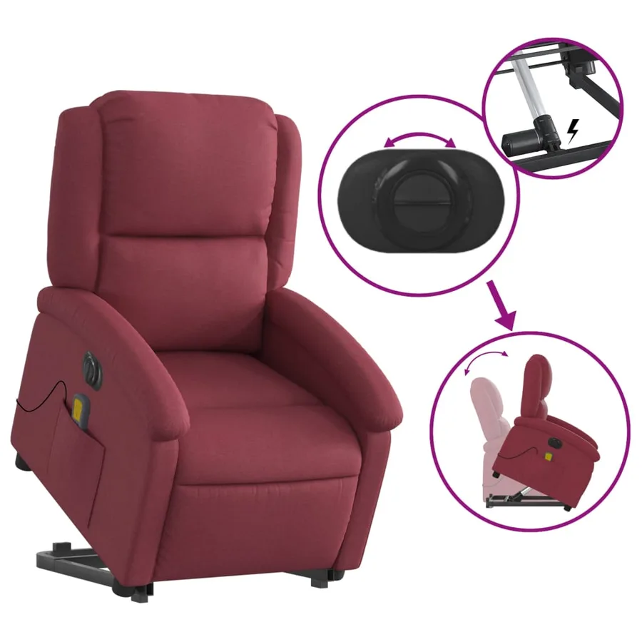 Fauteuil inclinable de massage électrique Rouge bordeaux Tissu - 11