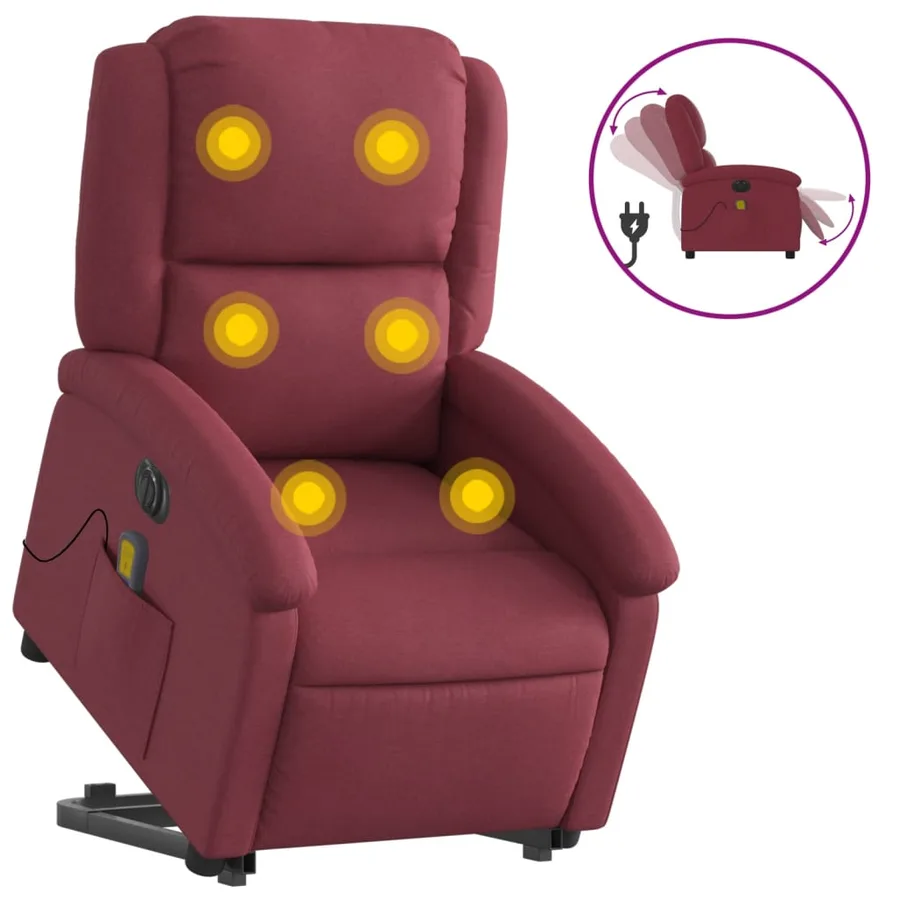 Fauteuil inclinable de massage électrique Rouge bordeaux Tissu - 2