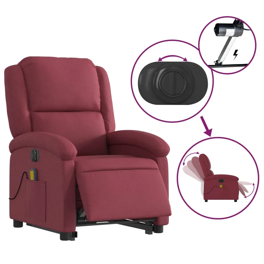 Fauteuil inclinable de massage électrique Rouge bordeaux Tissu - 6