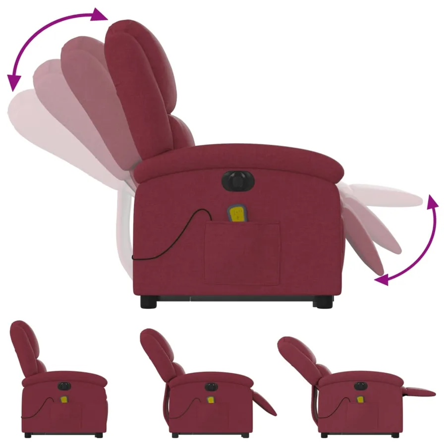 Fauteuil inclinable de massage électrique Rouge bordeaux Tissu - 7