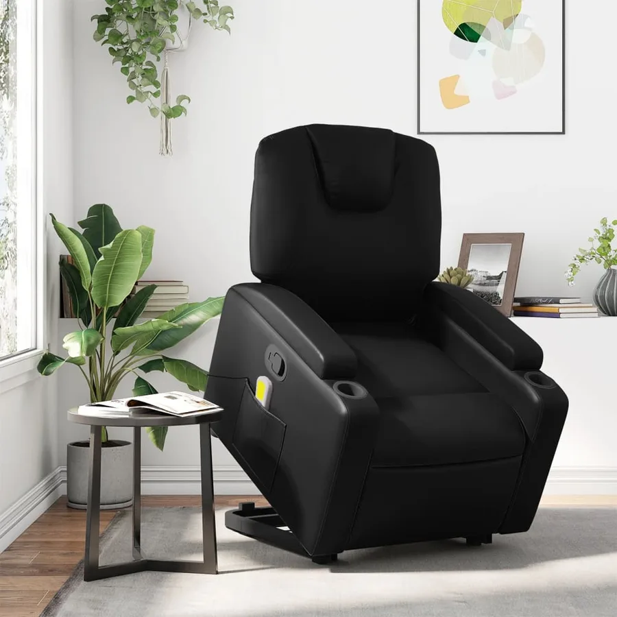 Fauteuil inclinable de massage Noir Similicuir - 15