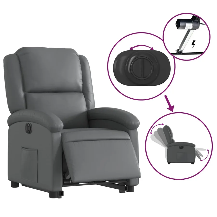Fauteuil inclinable électrique gris similicuir - 6