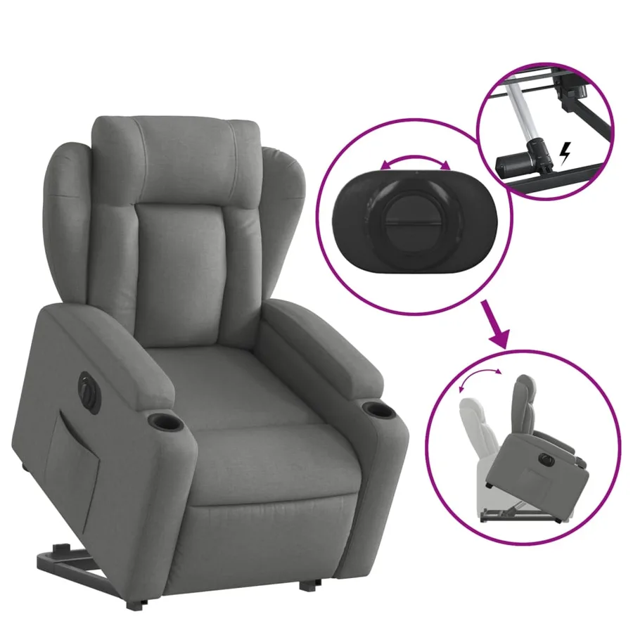 Fauteuil inclinable électrique gris foncé tissu - 11