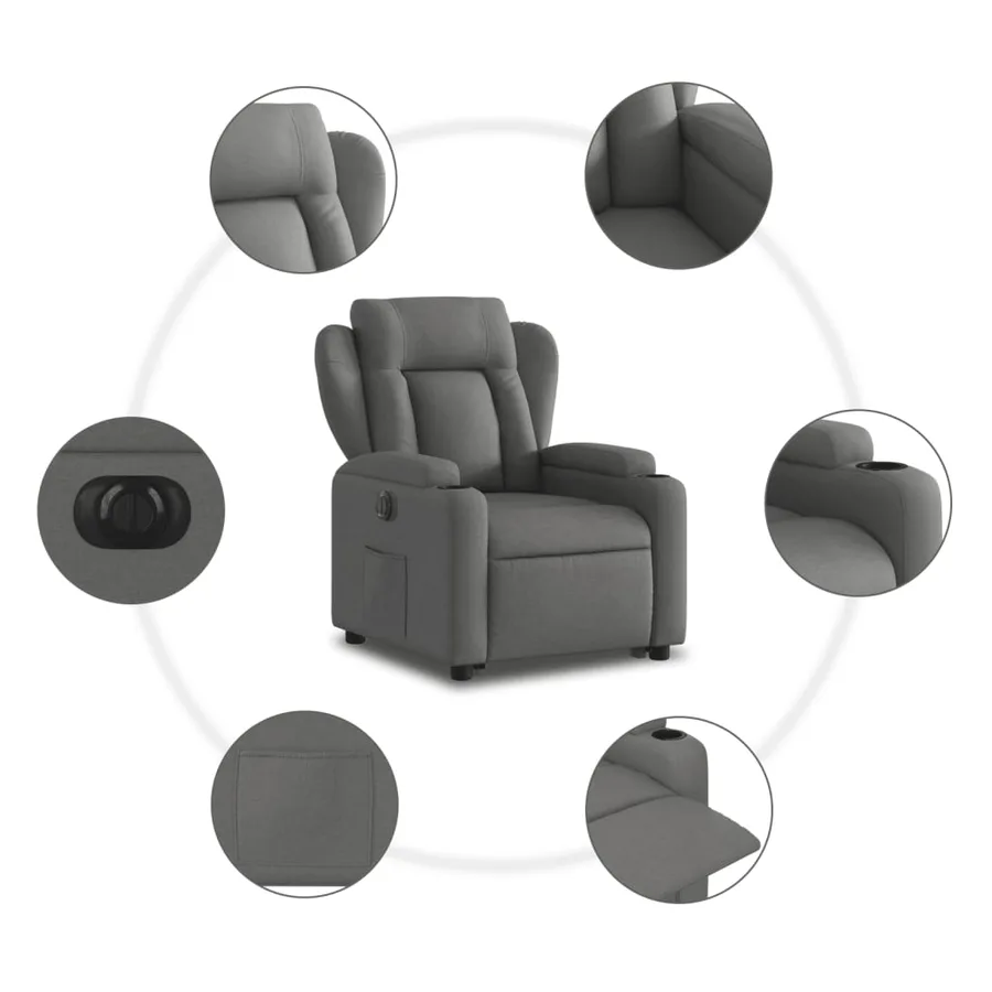 Fauteuil inclinable électrique gris foncé tissu - 8