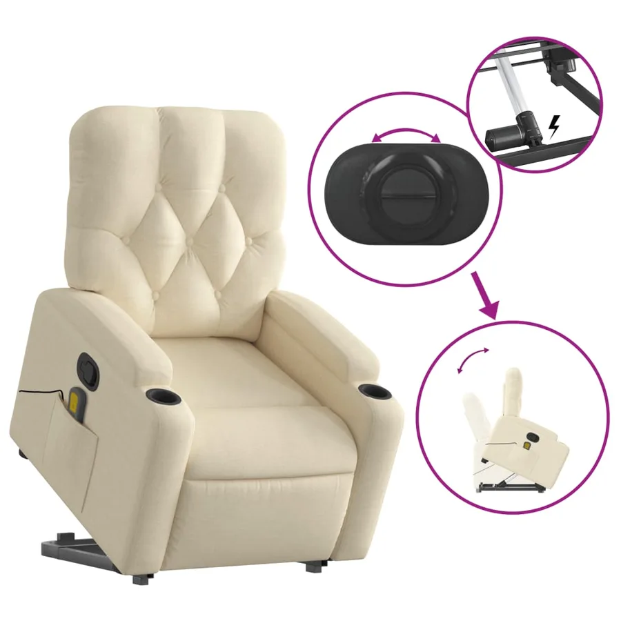 Fauteuil inclinable de massage Crème Tissu - 6