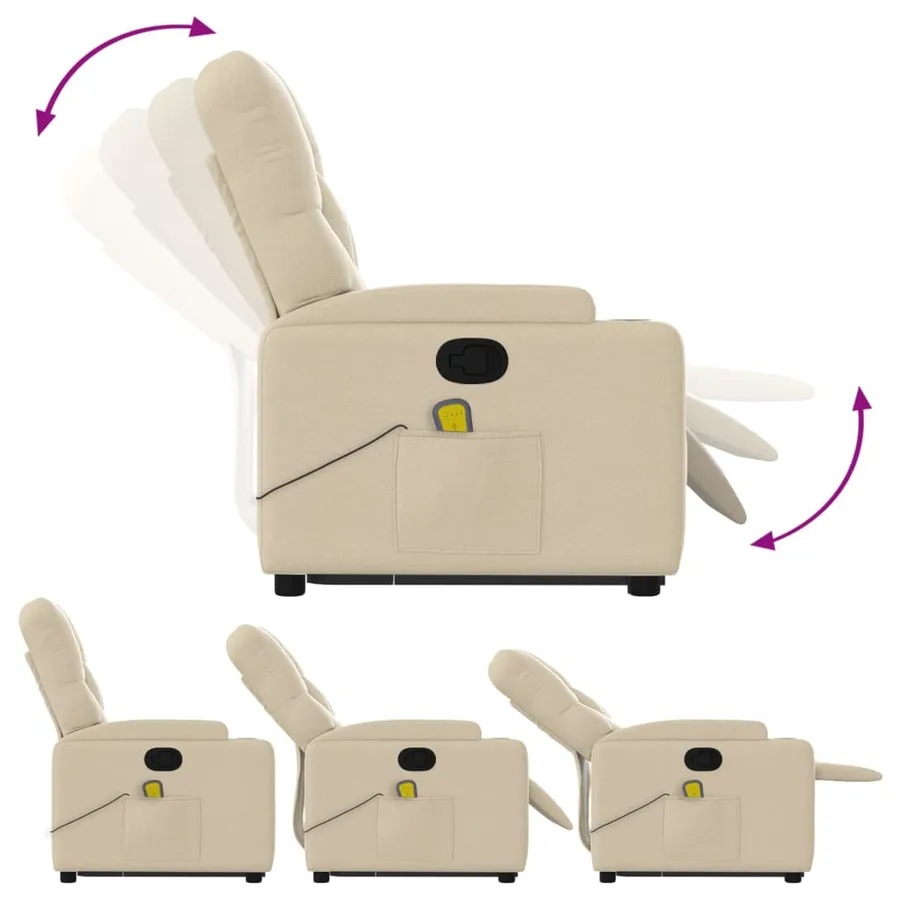 Fauteuil inclinable de massage Crème Tissu - 7
