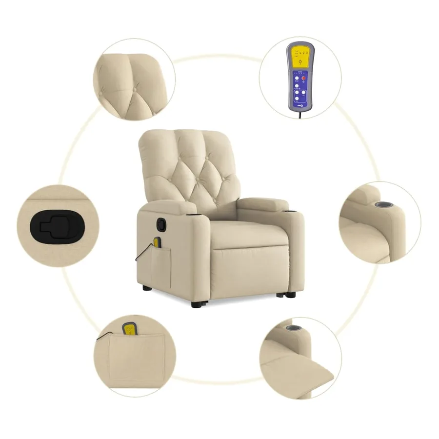 Fauteuil inclinable de massage Crème Tissu - 8