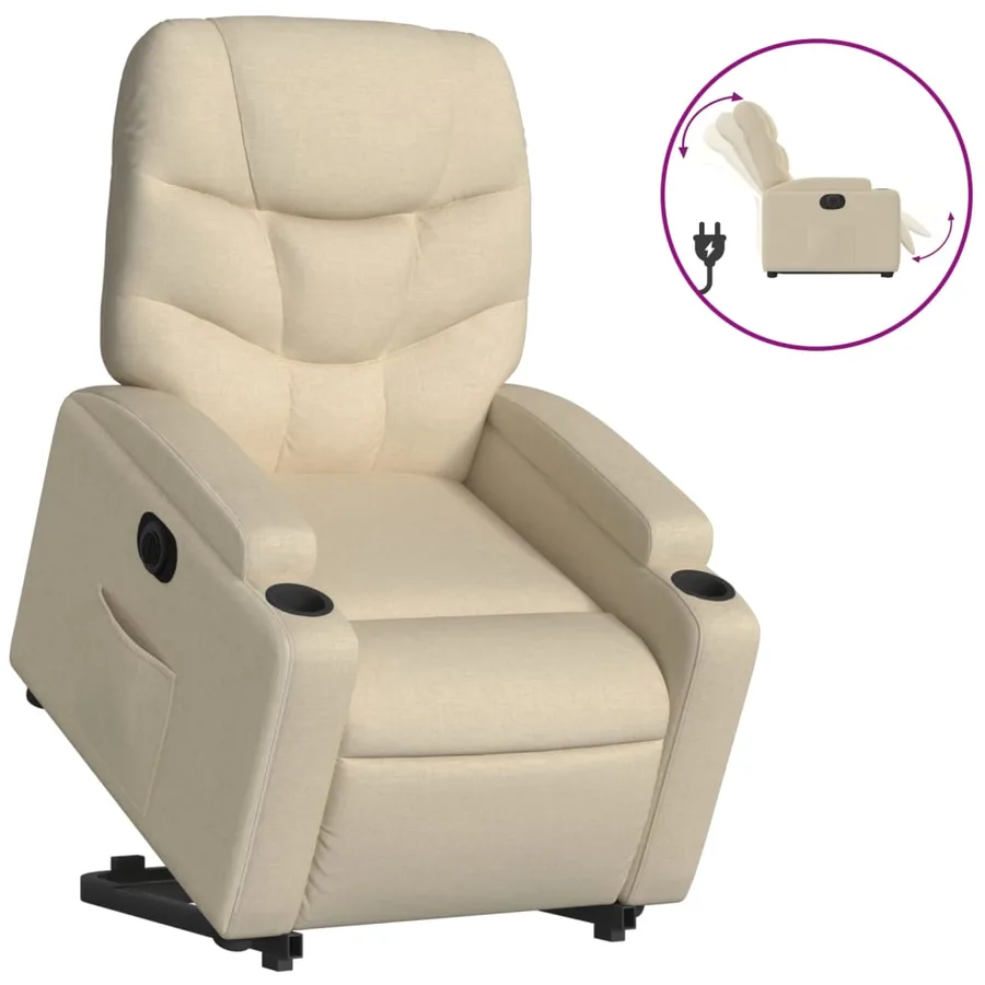 Fauteuil inclinable électrique crème tissu - 2