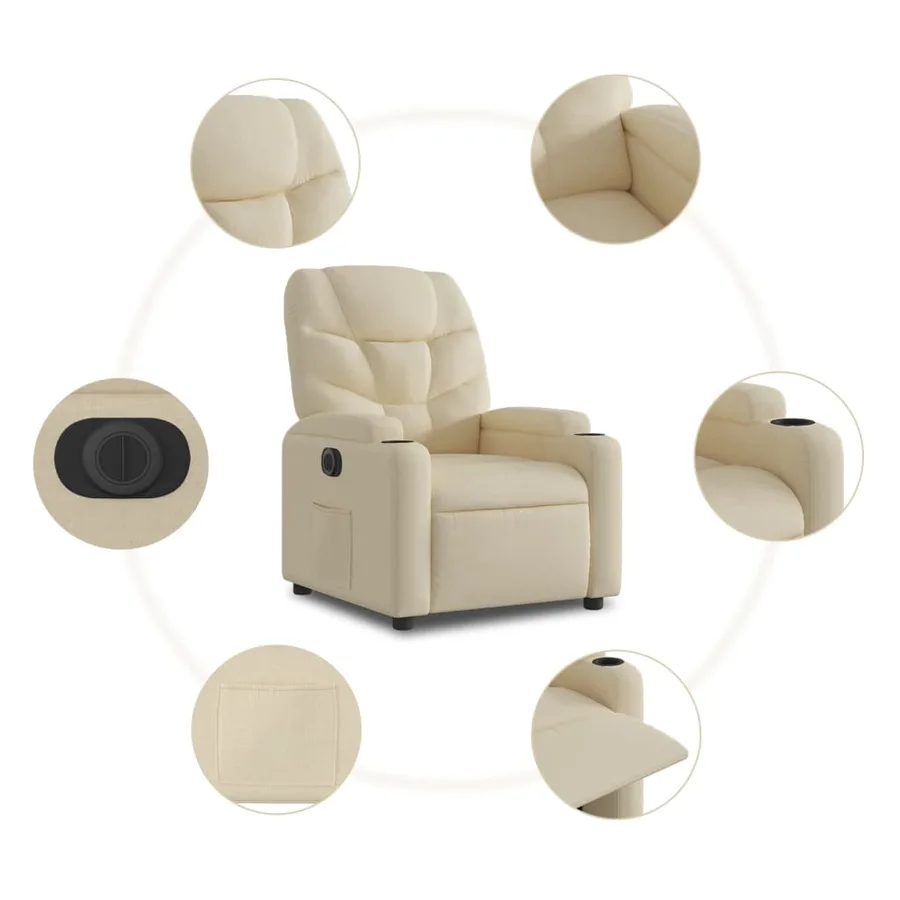 Fauteuil inclinable électrique crème tissu - 8