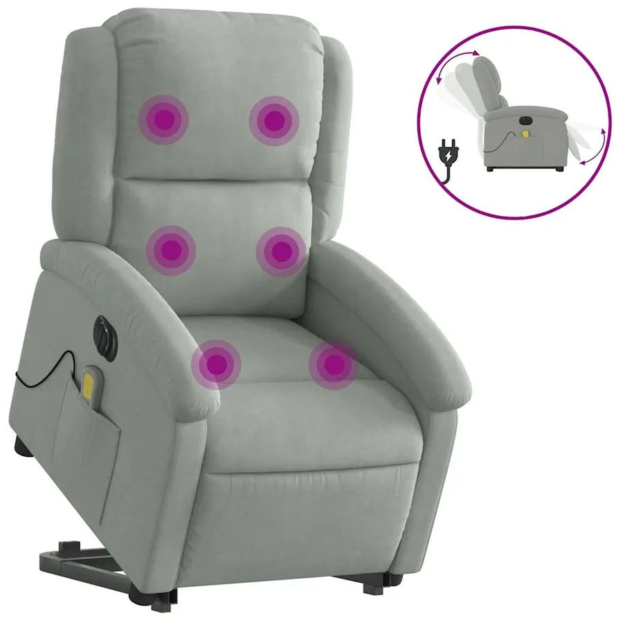 Fauteuil inclinable de massage électrique gris clair velours - 2