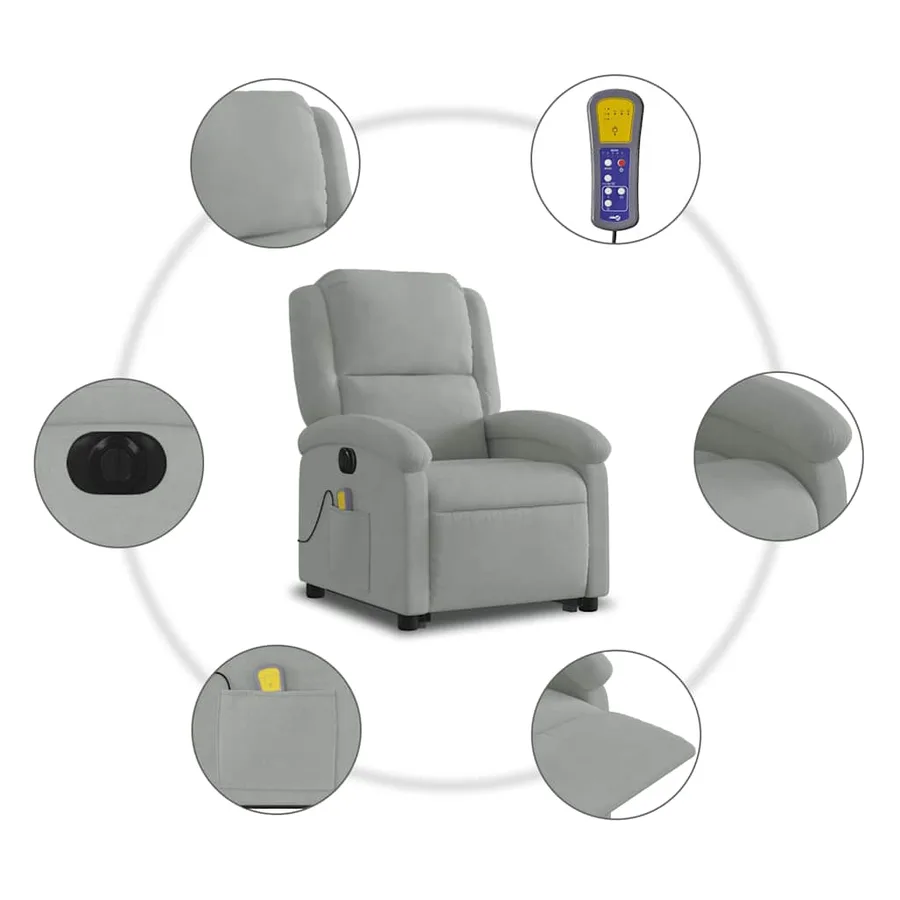 Fauteuil inclinable de massage électrique gris clair velours - 8