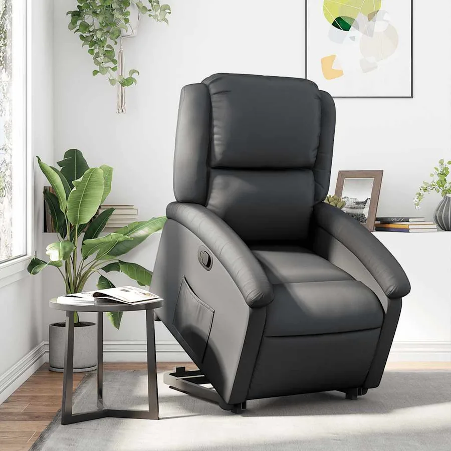 Fauteuil inclinable noir cuir véritable - 15