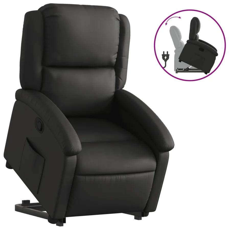 Fauteuil inclinable noir cuir véritable - 2