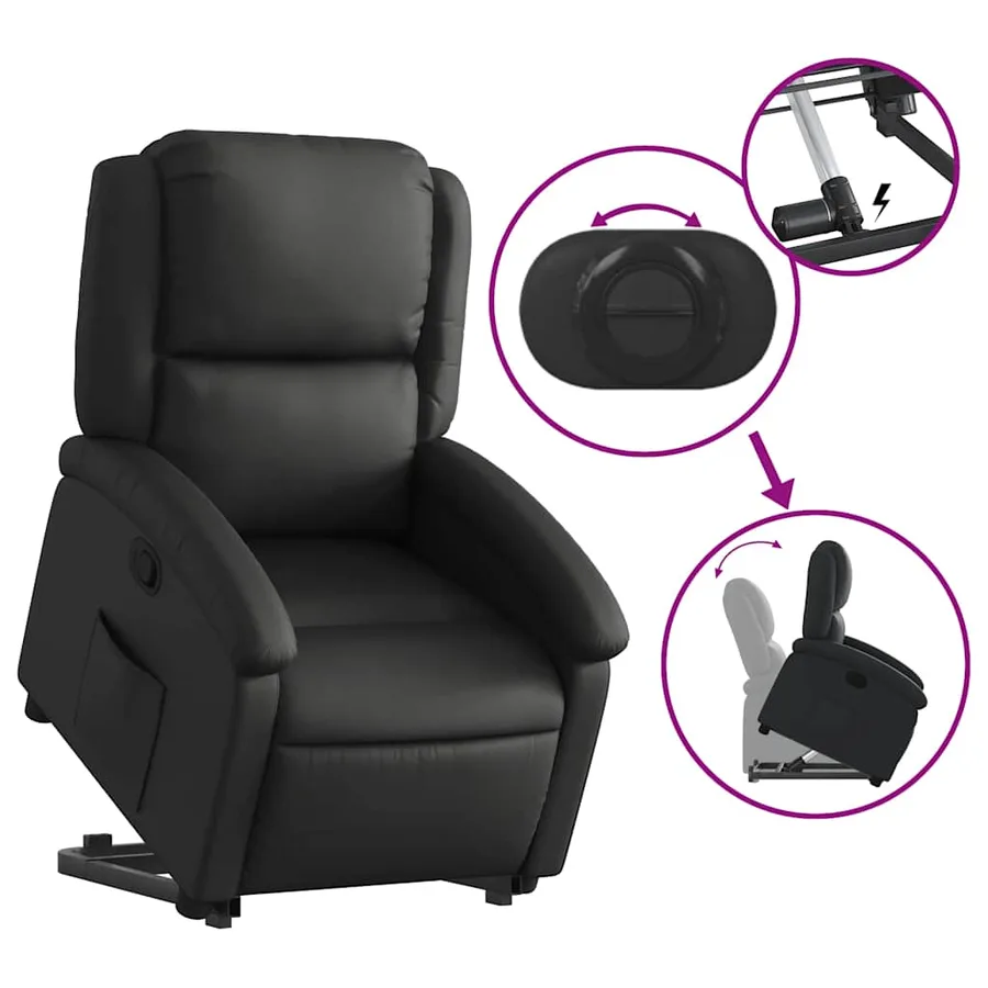 Fauteuil inclinable noir cuir véritable - 6