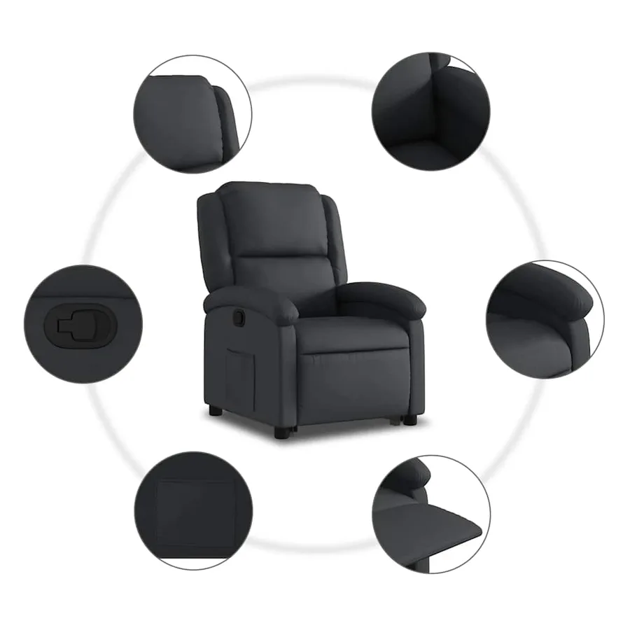 Fauteuil inclinable noir cuir véritable - 8
