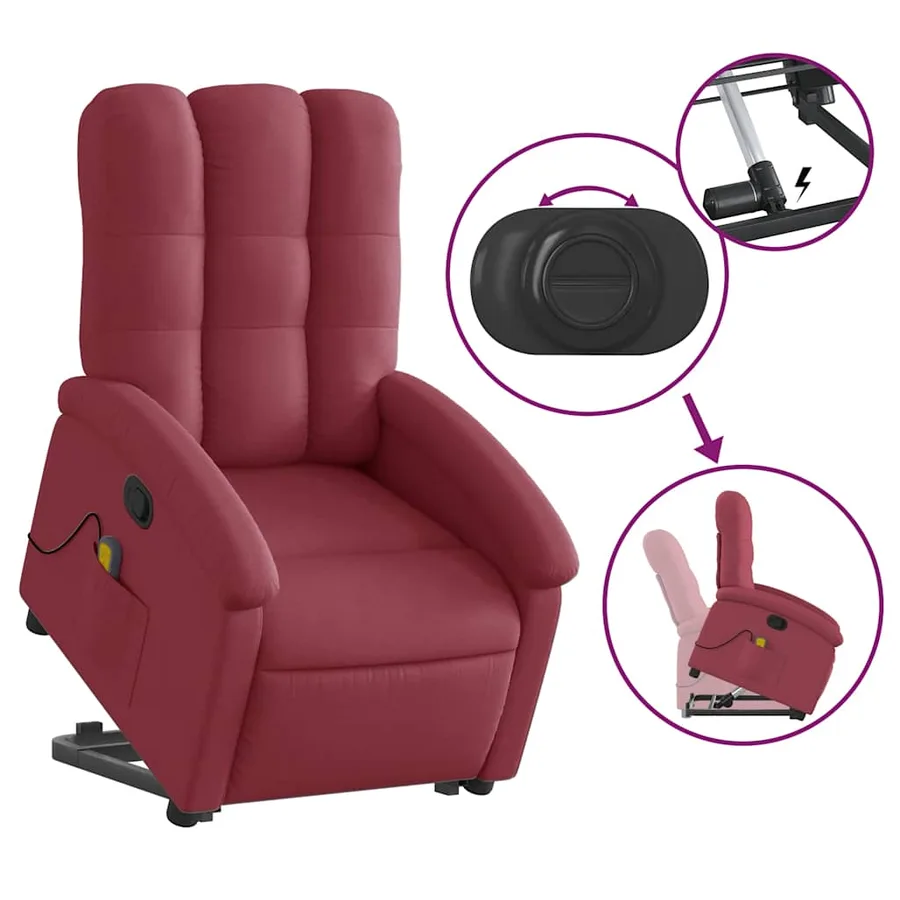 Fauteuil inclinable de massage Rouge bordeaux Tissu - 6