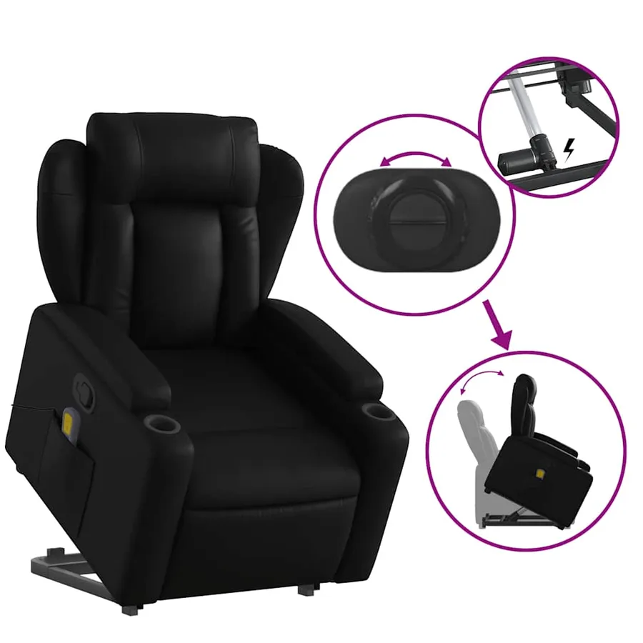Fauteuil inclinable de massage Noir Similicuir - 6