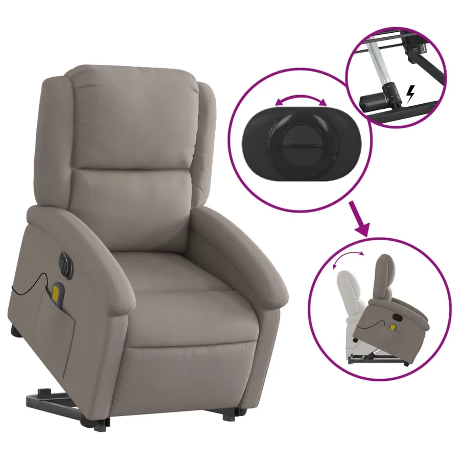Fauteuil inclinable de massage électrique Taupe Tissu - 11