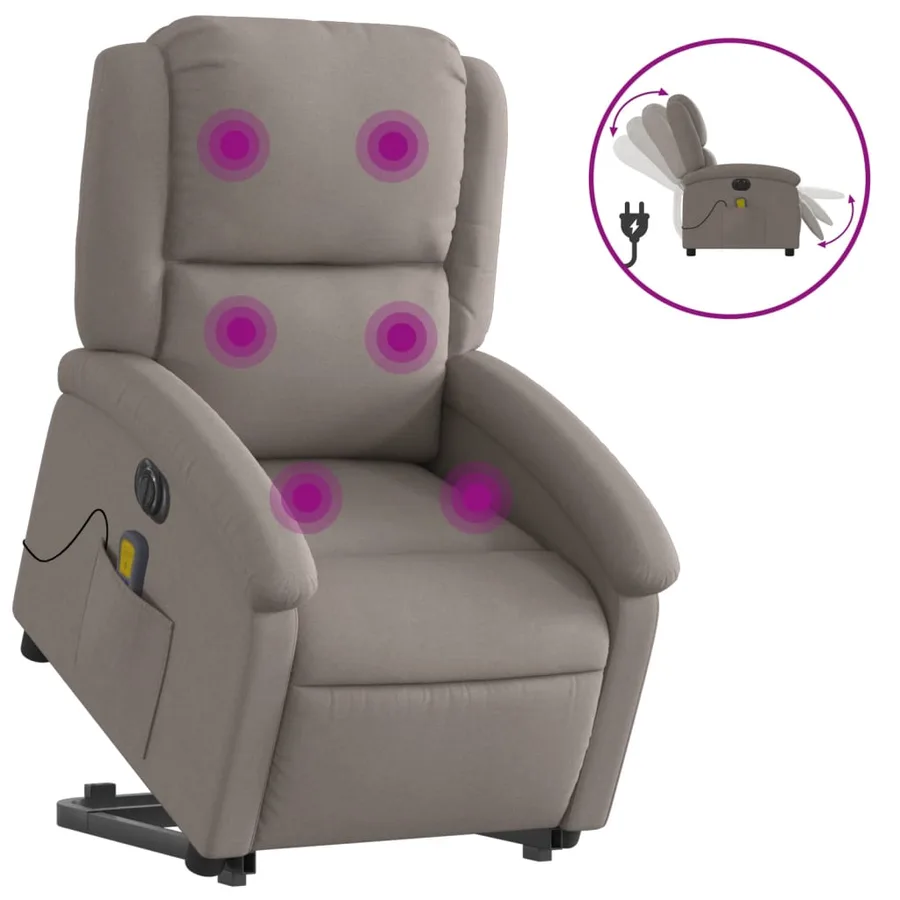 Fauteuil inclinable de massage électrique Taupe Tissu - 2