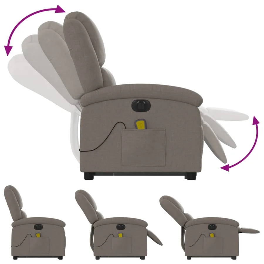 Fauteuil inclinable de massage électrique Taupe Tissu - 7