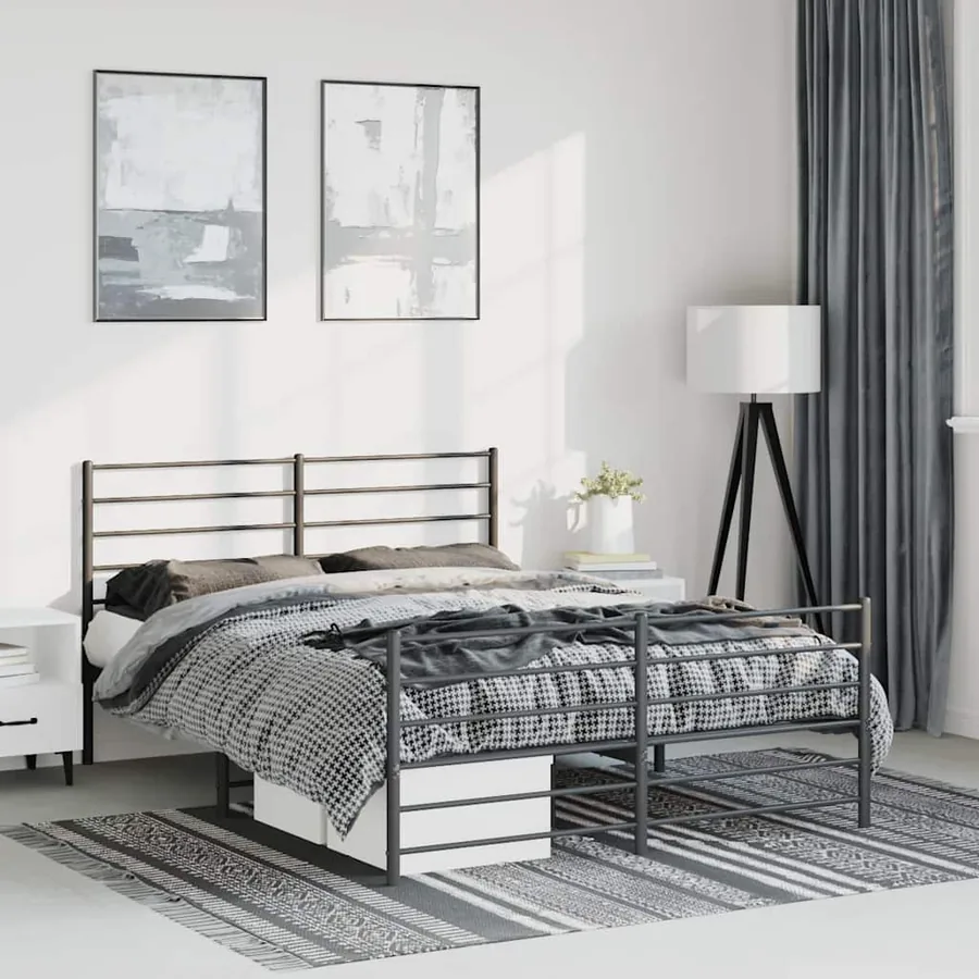 Cadre de lit métal sans matelas avec pied de lit noir 150x200cm