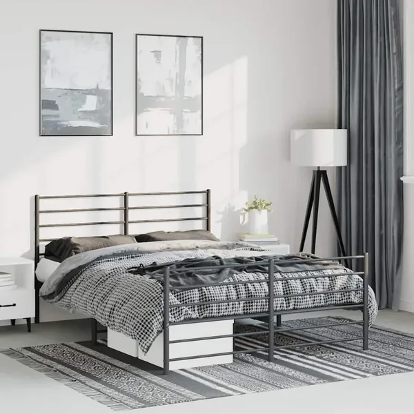 Cadre de lit métal sans matelas avec pied de lit noir 150x200cm