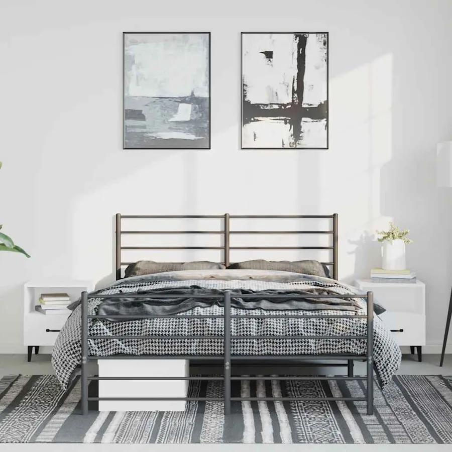 Cadre de lit métal sans matelas avec pied de lit noir 150x200cm - 3