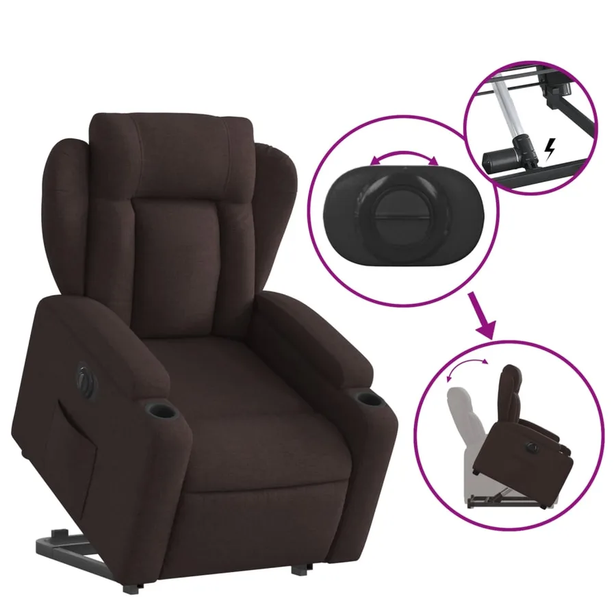 Fauteuil inclinable électrique marron foncé tissu - 11