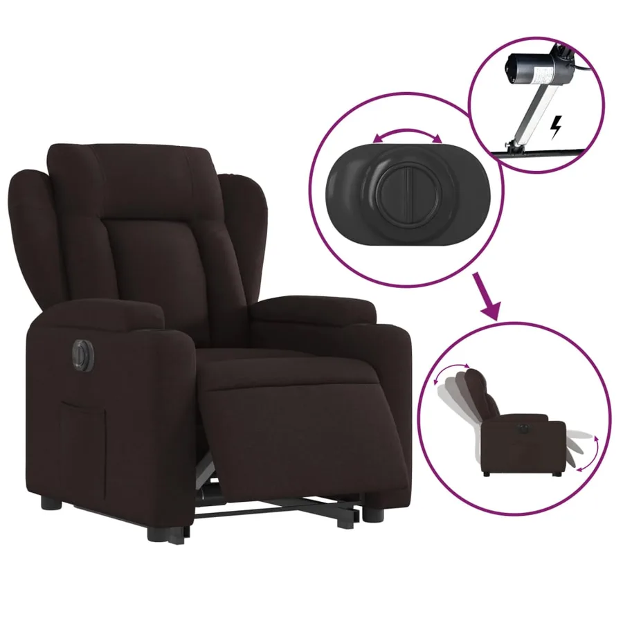 Fauteuil inclinable électrique marron foncé tissu - 6