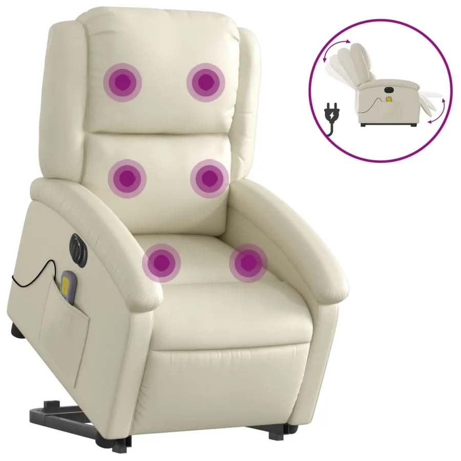 Fauteuil inclinable de massage électrique crème similicuir - 2