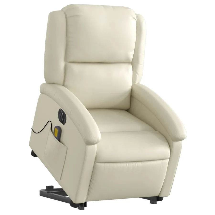 Fauteuil inclinable de massage électrique crème similicuir - 3