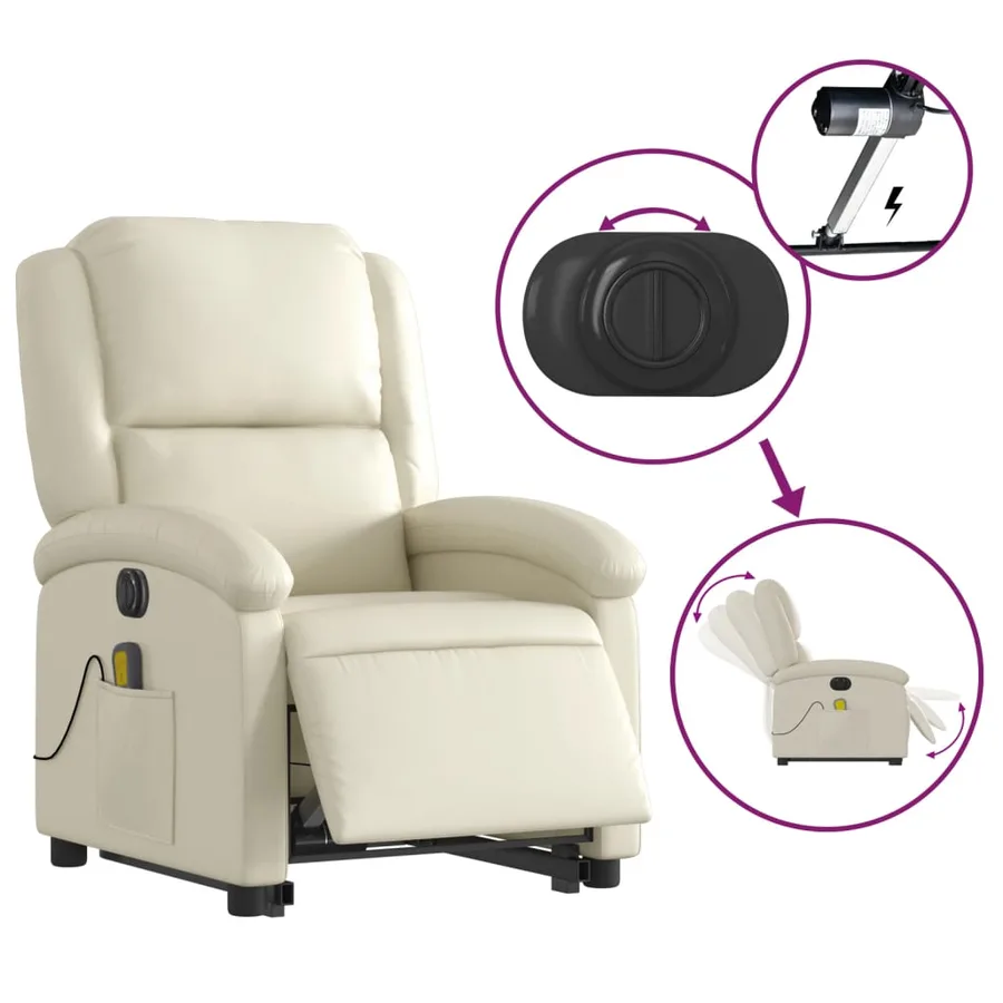 Fauteuil inclinable de massage électrique crème similicuir - 6