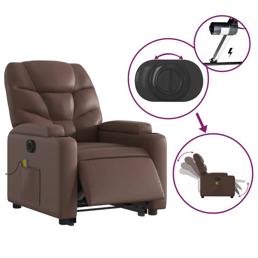 Fauteuil inclinable de massage électrique marron similicuir - 6