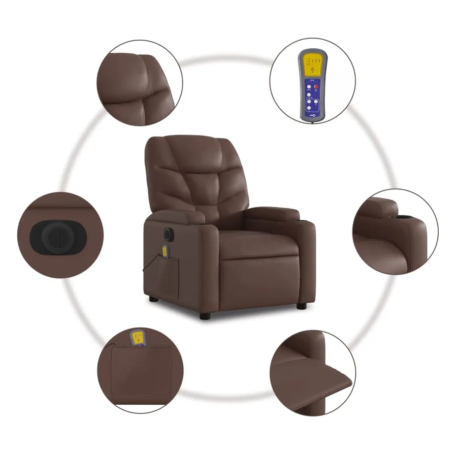 Fauteuil inclinable de massage électrique marron similicuir - 8