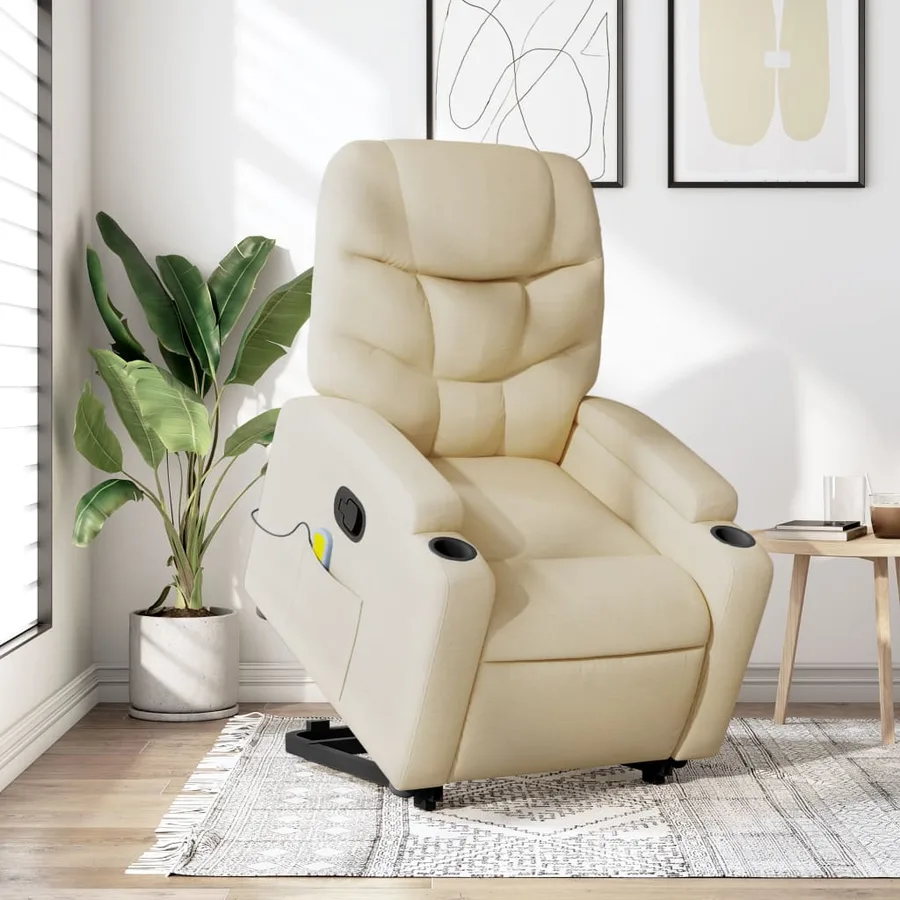 Fauteuil inclinable de massage Crème Tissu - 15