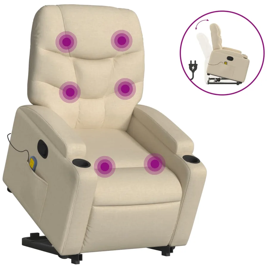 Fauteuil inclinable de massage Crème Tissu - 2