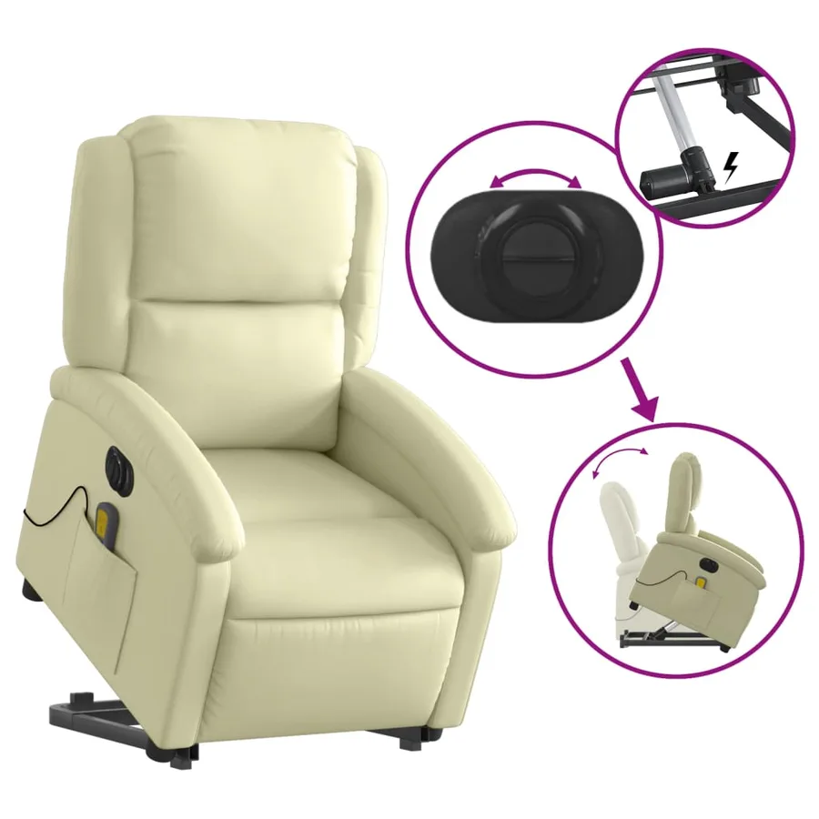 Fauteuil inclinable de massage électrique crème cuir véritable - 11