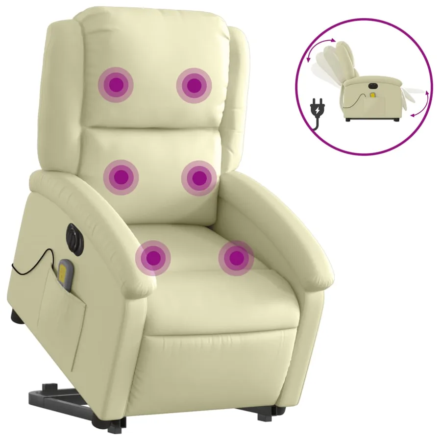 Fauteuil inclinable de massage électrique crème cuir véritable - 2