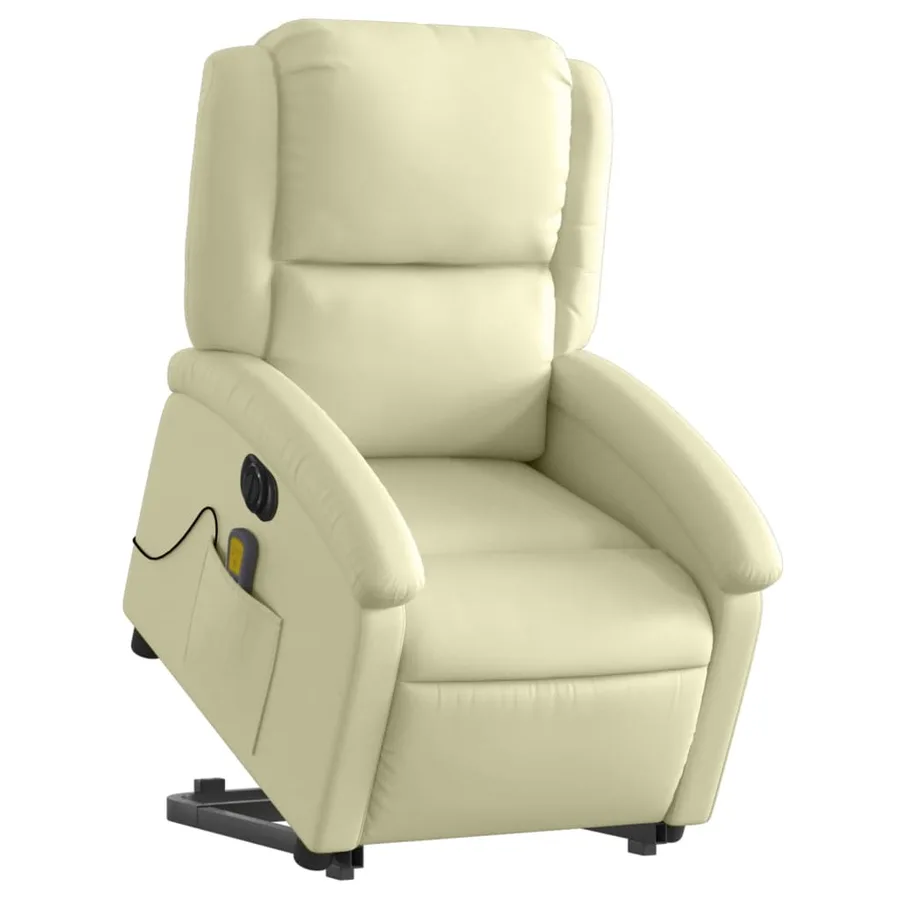 Fauteuil inclinable de massage électrique crème cuir véritable - 3