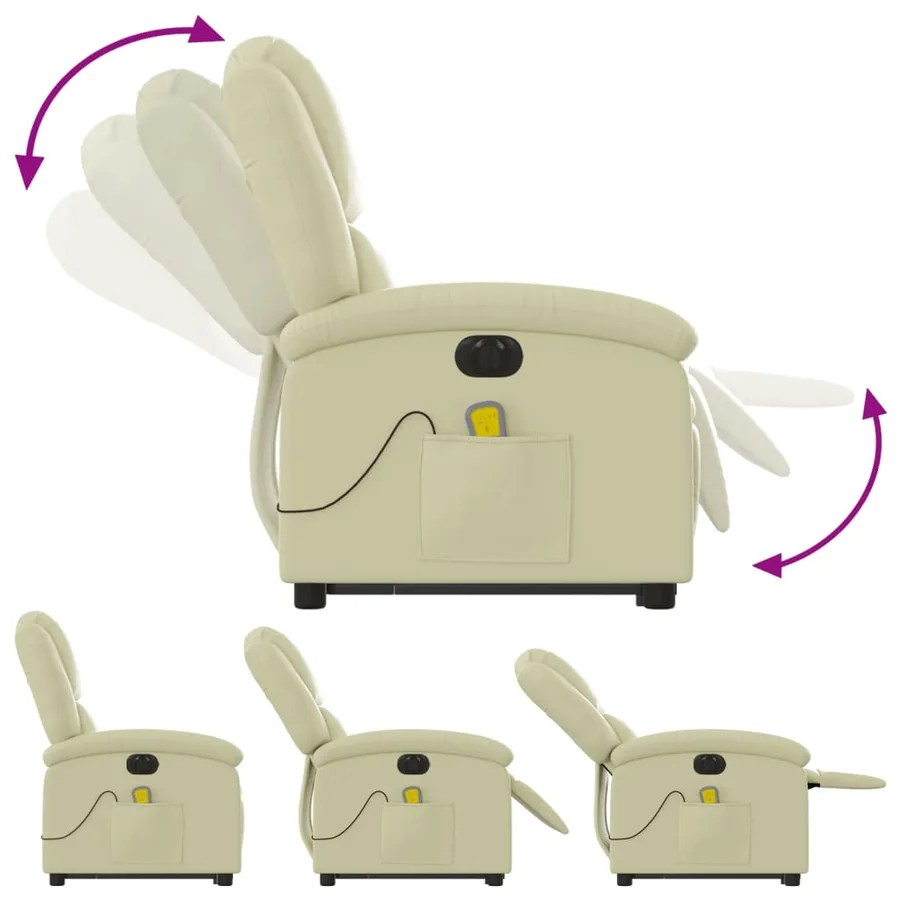 Fauteuil inclinable de massage électrique crème cuir véritable - 7
