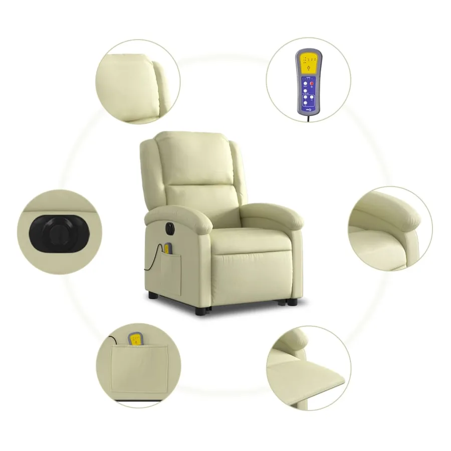 Fauteuil inclinable de massage électrique crème cuir véritable - 8