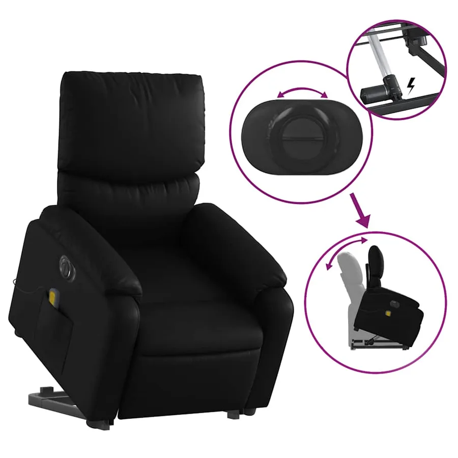 Fauteuil inclinable de massage électrique noir similicuir - 11